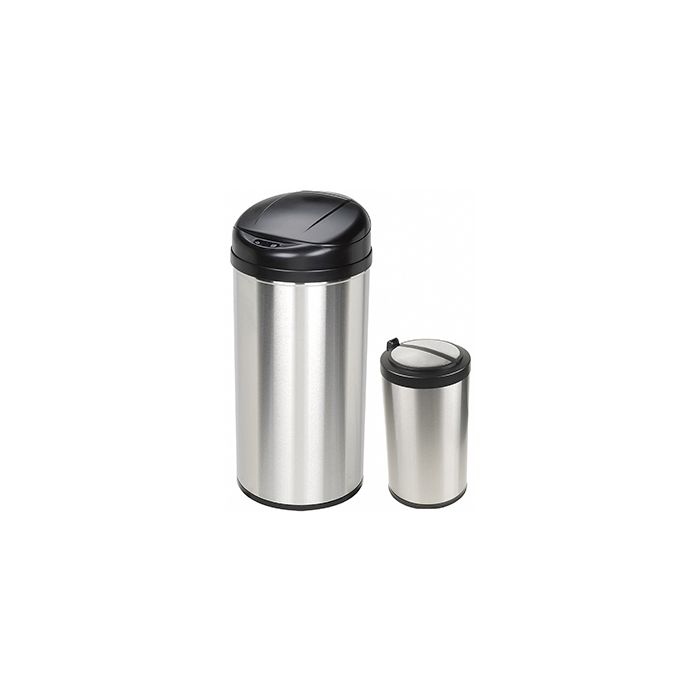 Nine Stars CB-DZT-49-8/12-18 Combo Infrared Touchless Waste Receptacles - (1) 13 Gallon and (1) 3.2 Gallon Capacity - Stainless Steel with Black Accents