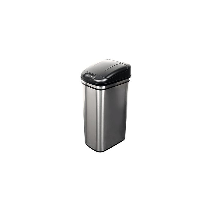 Nine Stars DZT-42-1 Infrared Touchless Waste Receptacle - 11.1 Gallon Capacity - 14 3/5" L x 10 2/5" W x 27" H - Stainless Steel with Black Top