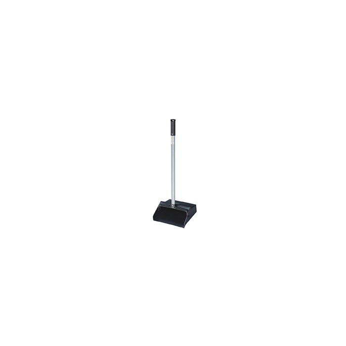 Janisan E204 12" Plastic Lobby Dust Pan with Easy Lock Aluminum Handle 30" - Black