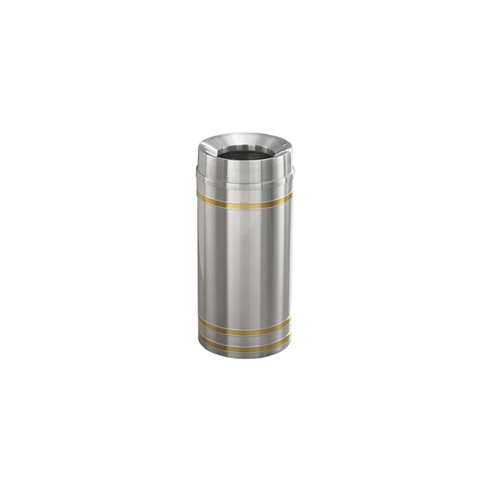 Glaro F1234SA Capri Collection Funnel Top Trash Can - 12 Gallon Capacity - 12" Dia. x 32" H - Satin Aluminum with Satin Brass Bands