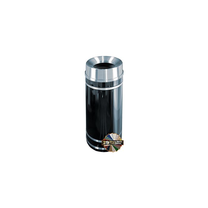 Glaro F1956 Monte Carlo Collection Ash/Trash Receptacle with Funnel Top - 3 Gallon Capacity - 9" Dia. x 23" H - Satin Aluminum Accents