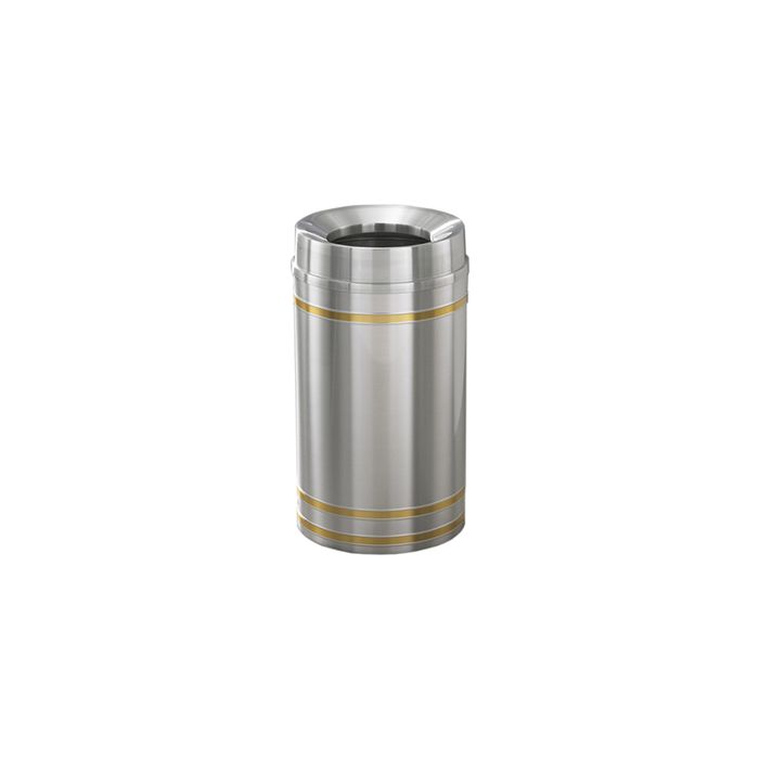 Glaro F2034SA Capri Collection Funnel Top Trash Can - 33 Gallon Capacity - 20" Dia. x 36" H - Satin Aluminum with Satin Brass Bands