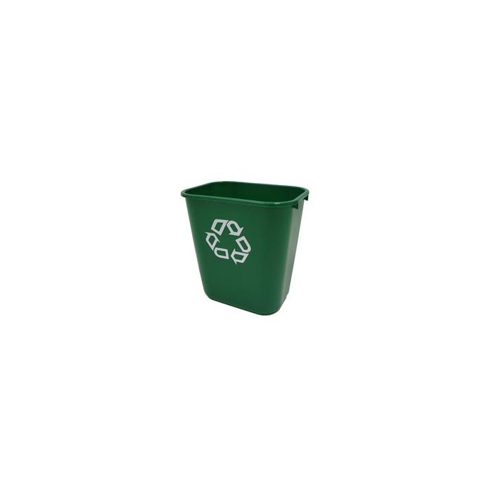 Rubbermaid FG295606GRN Deskside Recycling Container, Medium with Universal Recycle Symbol - 28 1/8 Quart Capacity - 14.38" L x 10.25" W x 15" H