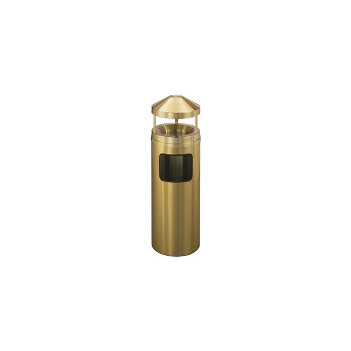 Glaro H1203BE Atlantis "All-Weather" Collection Canopy Top Receptacle with Sand Tray - 6 Gallon Capacity - 12" Dia. x 39" H - Satin Brass