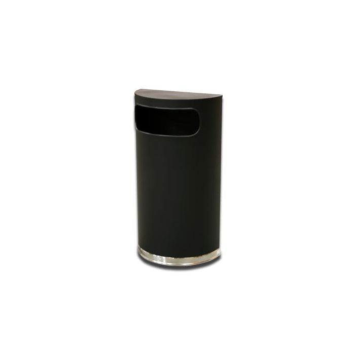 Imprezza HR9BLPL Side Entry Half Round Waste Can - 9 Gallon Capacity - 18" W x 32" H x 9" D - Black Body with Chrome Base