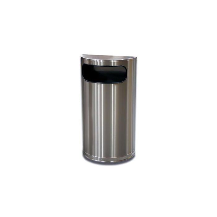 Imprezza HR9SSPL Side Entry Half Round Waste Can - 9 Gallon Capacity - 18" W x 32" H x 9" D - Stainless Steel Body with Chrome Base