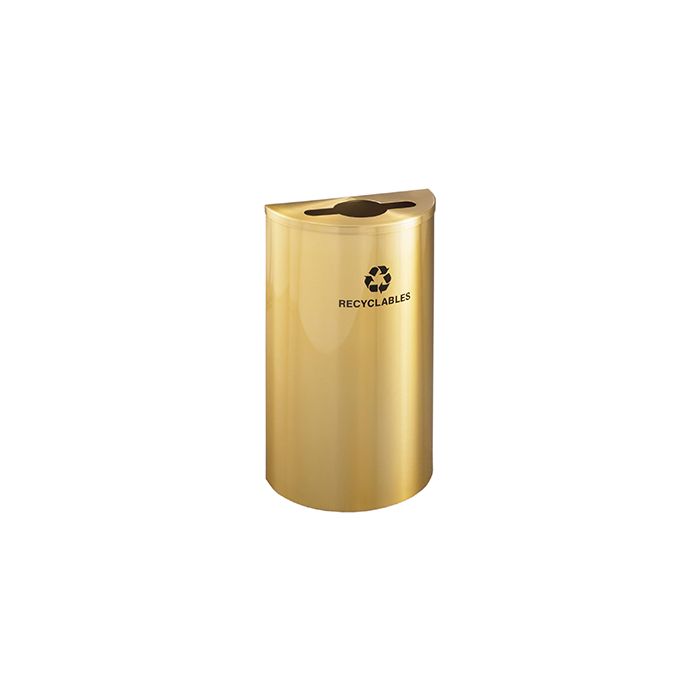 Glaro M1899BE RecyclePro Half Round Receptacle with Multi-Purpose Opening - 14 Gallon Capacity - 30" H x 18" W x 9" D - Satin Brass