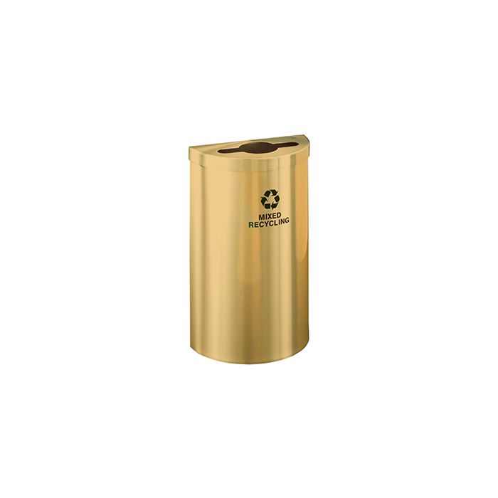 Glaro M1899VBE RecyclePro Value Half Round Receptacle with Multi-Purpose Opening - 16 Gallon Capacity - 30" H x 18" W x 9" D - Satin Brass