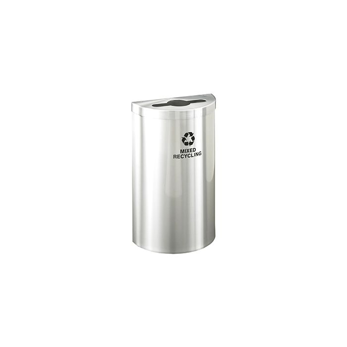 Glaro M1899VSA RecyclePro Value Half Round Receptacle with Multi-Purpose Opening - 16 Gallon Capacity - 30" H x 18" W x 9" D - Satin Aluminum