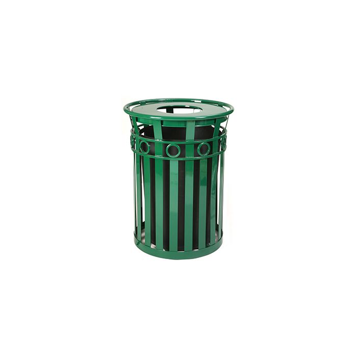 Witt Industries M3600-R Oakley Collection Decorative Slatted Waste Receptacle - 36 Gallon Capacity -  28" dia x 36" H  - Silver, Black, Brown, and Green