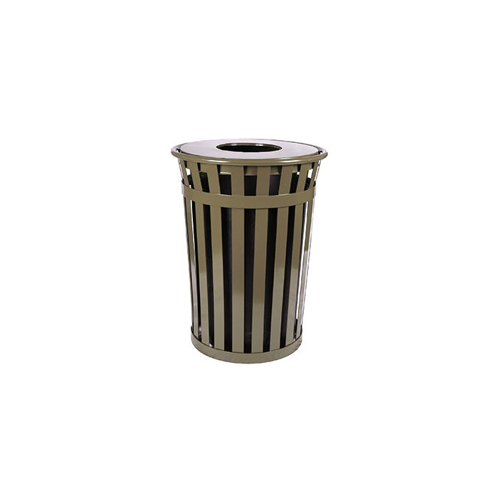 Witt Industries M3601 Oakley Collection Slatted Waste Receptacle - 36 Gallon Capacity -  28" dia x 36" H  - Silver, Black, Brown, and Green