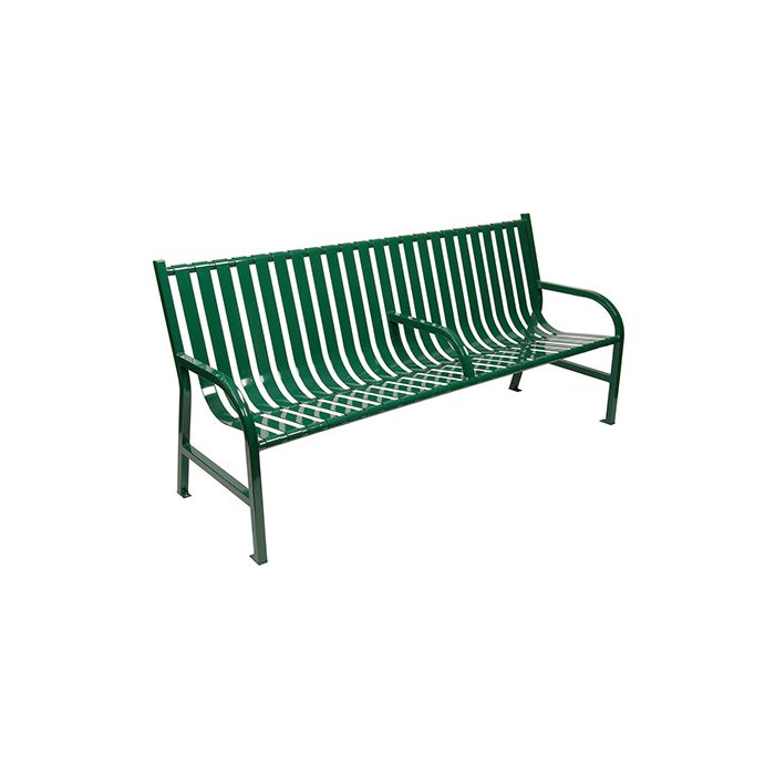 Witt Industries M6-BCH-ARM Oakley Collection Slatted Metal Bench with Center Arm Rest - 72" W x 24" D x 34" H - Brown, Black and Green