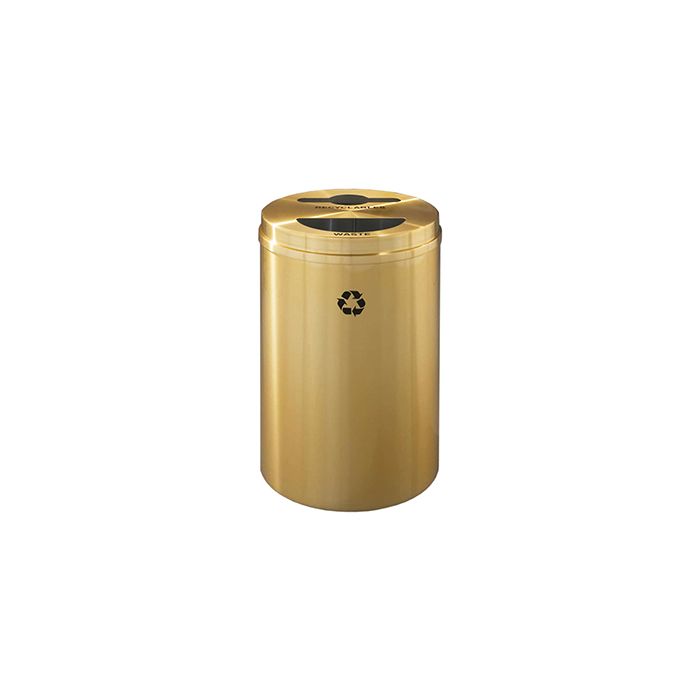 Glaro MT2032BE "RecyclePro 2" Receptacle with Multi-Purpose and Half Round Openings - 33 Gallon Capacity - 20" Dia. x 31" H - Satin Brass