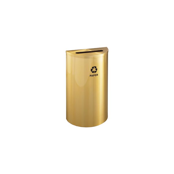 Glaro P1899BE RecyclePro Half Round Receptacle with Slot Opening - 14 Gallon Capacity - 30" H x 18" W x 9" D - Satin Brass