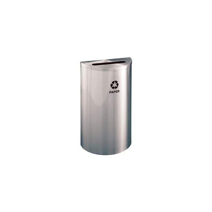 Glaro P1899SA RecyclePro Half Round Receptacle with Slot Opening - 14 Gallon Capacity - 30" H x 18" W x 9" D - Satin Aluminum