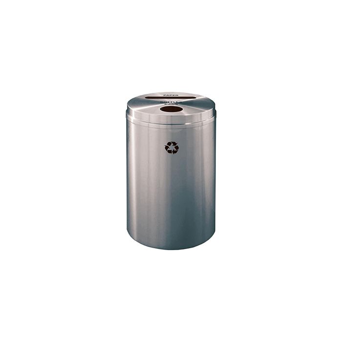 Glaro PC2032SA "RecyclePro 2" Receptacle with Paper Slot and Round Opening - 33 Gallon Capacity - 20" Dia. x 31" H - Satin Aluminum