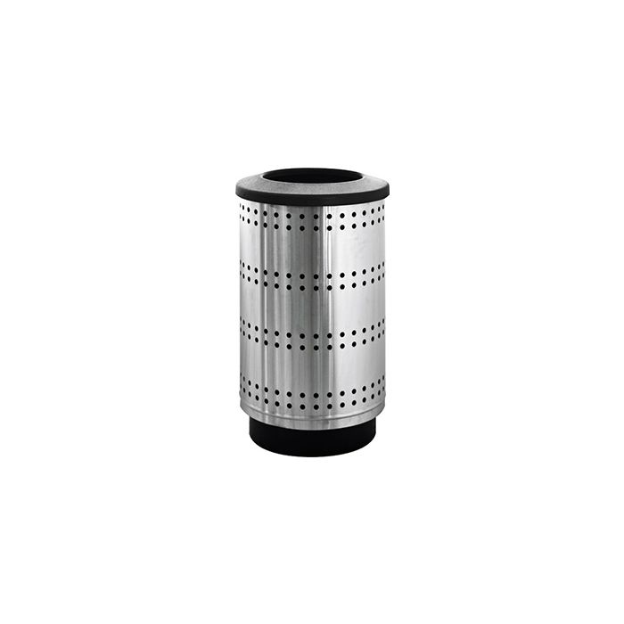 Witt Industries PC35P-SP1-FT Paramount Collection Perforated Receptacle with Flat Top Lid - 35 Gallon Capacity - 18 1/2" Dia. x 33 3/4" H - Stainless Steel in Color