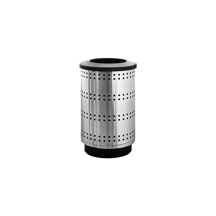 Witt Industries PC55P-SP1-FT Paramount Collection Perforated Receptacle with Flat Top Lid - 55 Gallon Capacity - 23 1/2" Dia. x 40" H - Stainless Steel in Color