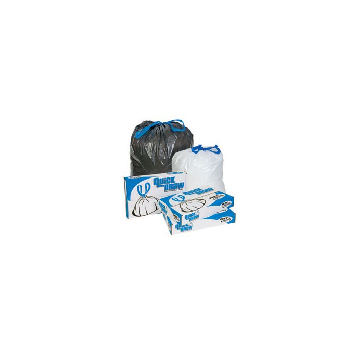 Pitt Plastics DT33W 20-33 Gallon Quick Draw Drawstring Can Liners - White in Color - 33 x 39 - 1 Mil - 150 per case - Interleaved