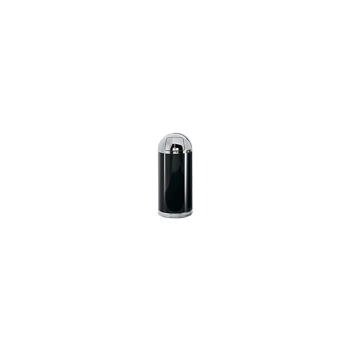 Rubbermaid / United Receptacle R1536-20B European Designer Line Round Top Receptacle - 15 Gallon Capacity - 15" Dia. x 36" H - Disposal Opening is 8" W x 7" H - Black Body with Chrome Accents