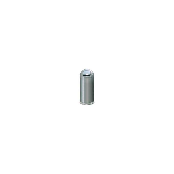 Rubbermaid / United Receptacle R1536SM Round Top Waste Receptacle - 15 Gallon Capacity - 15" Dia. x 36" H - Disposal Opening is 8" W x 7" H - Silver Metallic