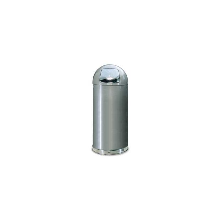 Rubbermaid / United Receptacle R1536SM Round Top Waste Receptacle - 15 Gallon Capacity - 15" Dia. x 36" H - Disposal Opening is 8" W x 7" H - Silver Metallic