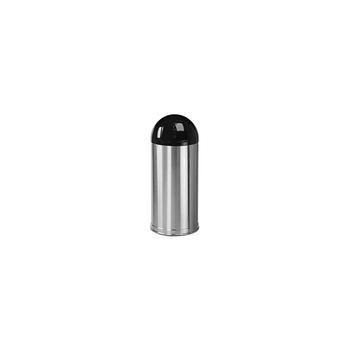 Rubbermaid / United Receptacle R1536SSS Metallic Designer Line Bullet Trash Can - Satin Stainless Steel with Black Top - 15" Dia. x 36" H - 15 Gallon Capacity