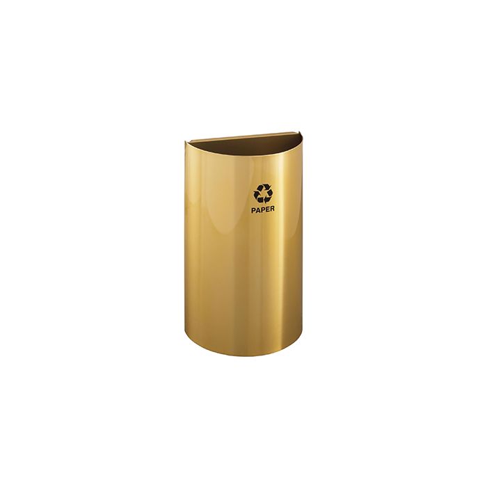 Glaro RO1899BE RecyclePro Half Round Open Top Receptacle - 16 Gallon Capacity - 18" W x 9" D x 29" H - Satin Brass