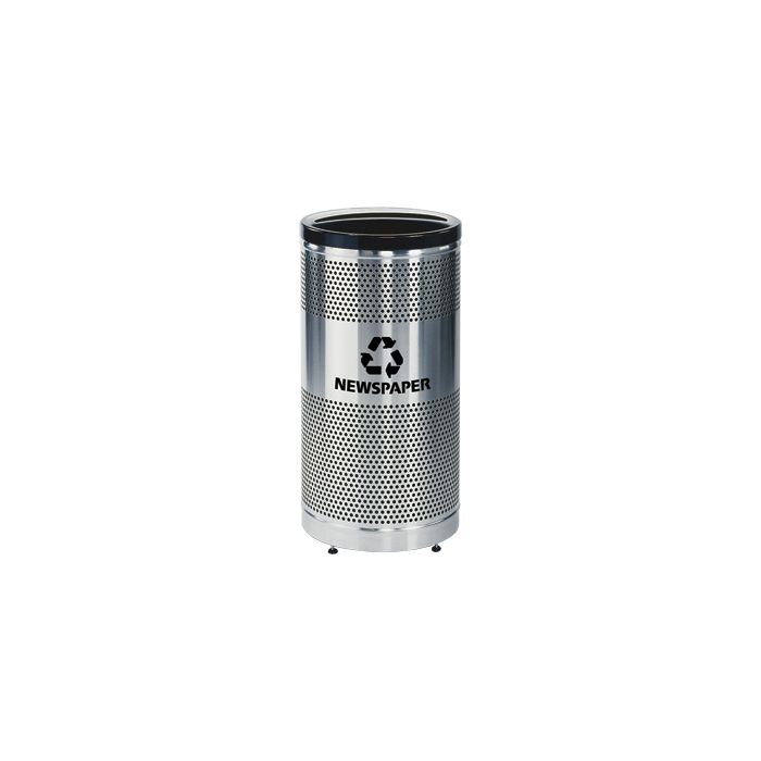 Rubbermaid / United Receptacle Howard Classic S3SSP-BK Paper Recycling Stainless Steel/Black Perforated Steel Waste Receptacle - 25 gallon capacity - 18" Dia. x 35.5" H