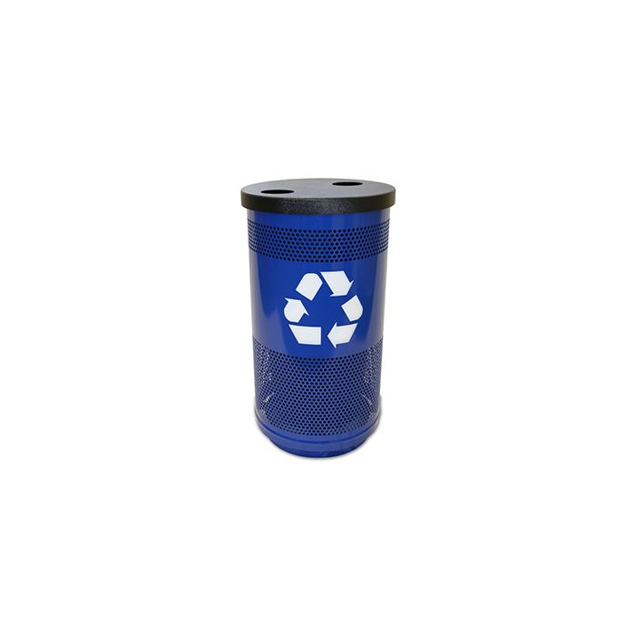 Witt Industries SC35-02 Stadium Series Recycling Receptacle with Flat Top Recycling Lid and 2 Hole Openings - 18.5" Dia. x 33.75" H - 35 Gallon Capacity - Blue in Color