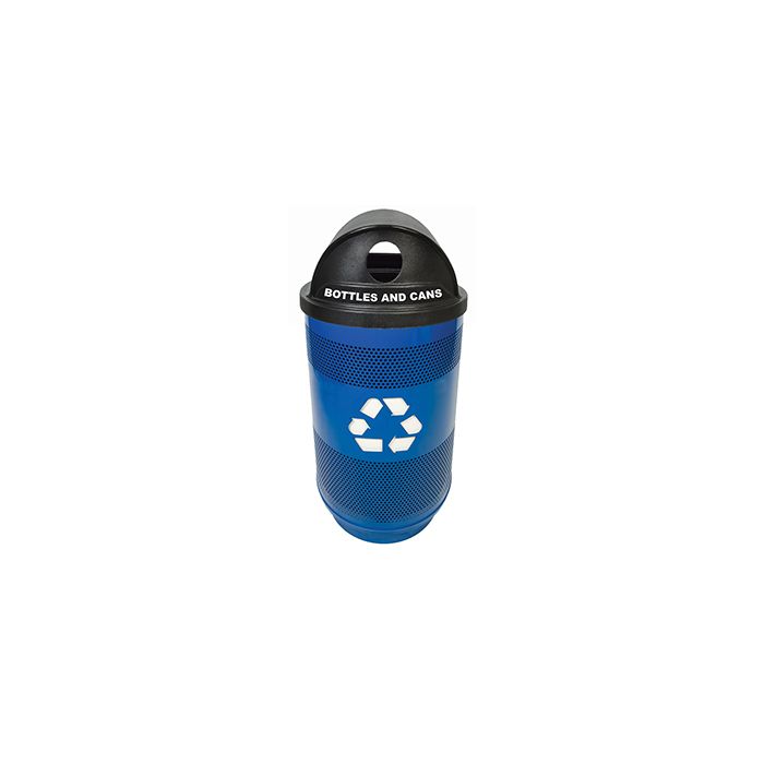 Witt Industries SC55-02-BS Stadium Series Recycling Receptacle with Hood Top and 2 Hole Openings - 23.5" Dia. x 49" H - 55 Gallon Capacity