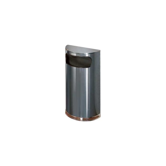 Rubbermaid / United Receptacle SO8-20A European Designer Line Half Round Waste Receptacle - Anthracite with Mirror Chrome - 9 Gallon Capacity - 18" W x 32" H x 9" D - Disposal Opening is 15" W x 5" H