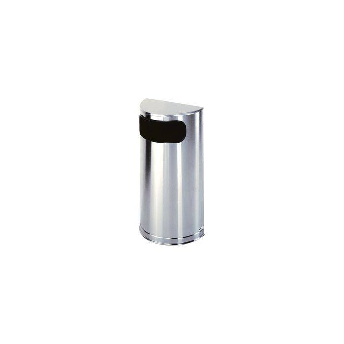 Rubbermaid / United Receptacle SO8SSS Metallic Designer Line Half Round Waste Receptacle - Satin Stainless Steel - 9 Gallon Capacity - 18" W x 32" H x 9" D - Disposal Opening is 15" W x 5" H