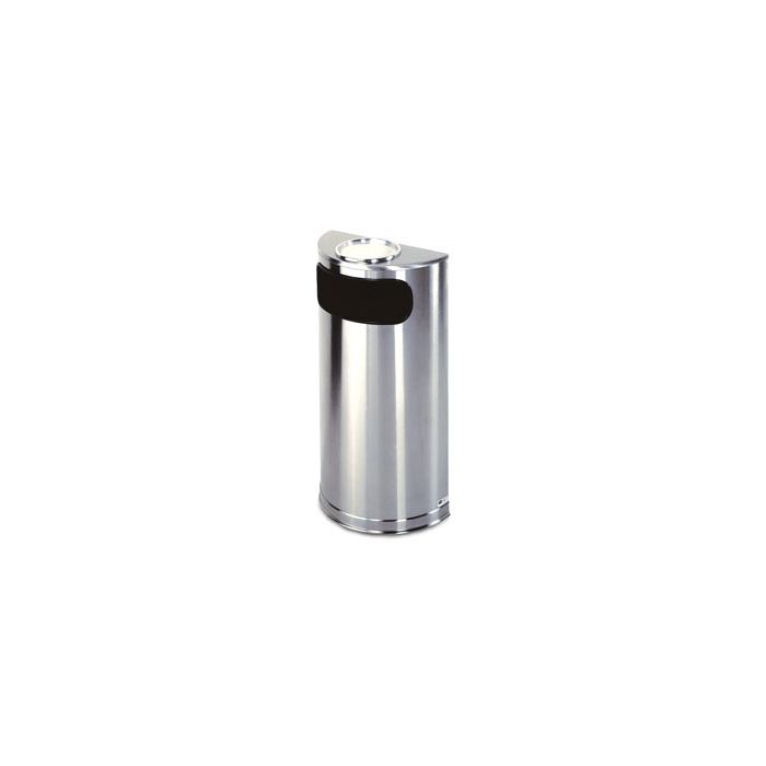 Rubbermaid / United Receptacle SO8SUSSS Metallic Designer Line Half Round Ash/Trash Receptacle - Satin Stainless Steel - 9 Gallon Capacity - 18" W x 32" H x 9" D - Disposal Opening is 15" W x 5" H