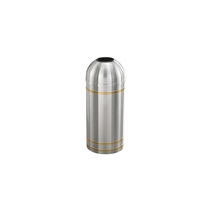 Glaro T1234SA Capri Collection Open Dome Top Receptacle - 8 Gallon Capacity - 12" Dia. x 30" H - Satin Aluminum with Satin Brass Bands