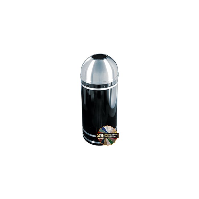 Glaro T1256 Monte Carlo Collection Open Dome Top Receptacle - 8 Gallon Capacity - 12" Dia. x 30" H - Satin Aluminum Accents