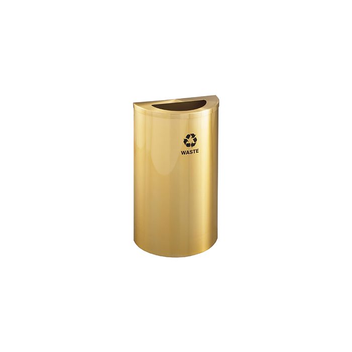 Glaro T1899BE RecyclePro Half Round Receptacle with Half Round Opening - 14 Gallon Capacity - 30" H x 18" W x 9" D - Satin Brass