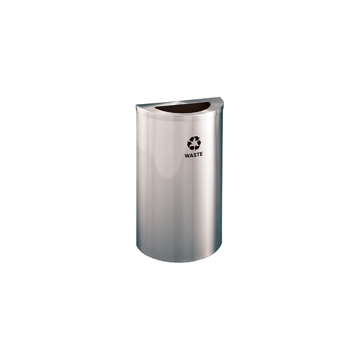 Glaro T1899SA RecyclePro Half Round Receptacle with Half Round Opening - 14 Gallon Capacity - 30" H x 18" W x 9" D - Satin Aluminum