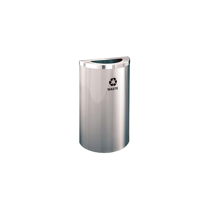 Glaro T1899VSA RecyclePro Value Half Round Receptacle with Half Round Opening - 16 Gallon Capacity - 30" H x 18" W x 9" D - Satin Aluminum