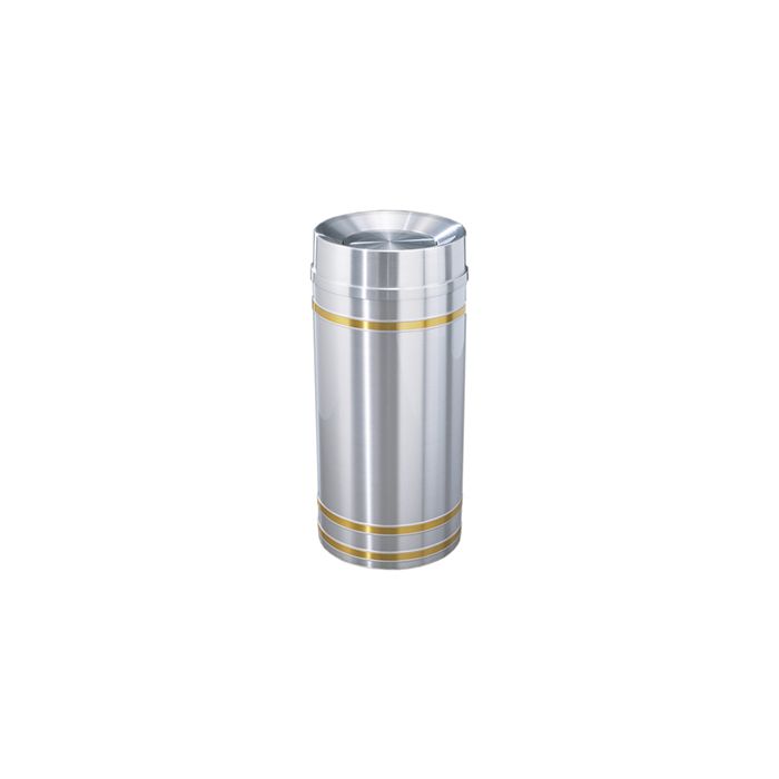 Glaro TA1534SA Capri Collection Tip Action Top Receptacle - 16 Gallon Capacity - 15" Dia. x 34" H - Satin Aluminum with Satin Brass Bands