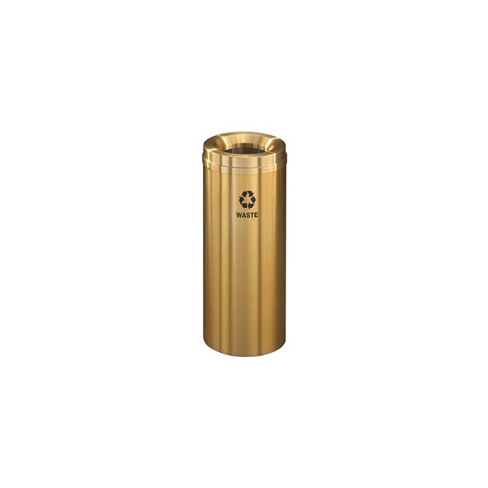 Glaro W1232BE "RecyclePro 1" Receptacle with Large Round Opening - 12 Gallon Capacity - 12" Dia. x 31" H - Satin Brass