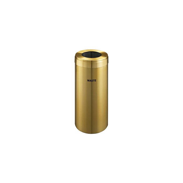 Glaro W1242BE "RecyclePro Value" Receptacle with Large Round Opening - 15 Gallon Capacity - 12" Dia. x 30" H - Satin Brass