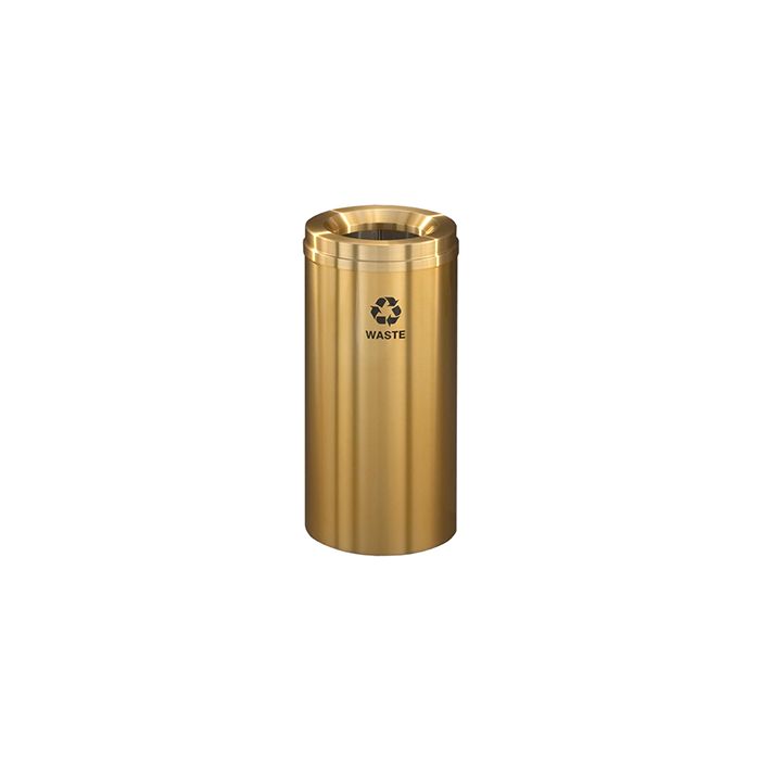 Glaro W1532BE "RecyclePro 1" Receptacle with Large Round Opening - 16 Gallon Capacity - 15" Dia. x 31" H - Satin Brass