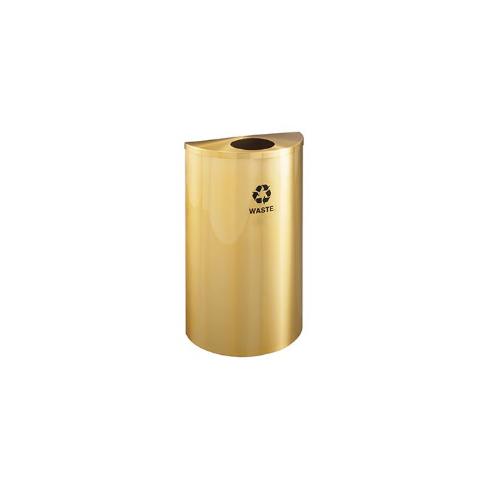 Glaro W1899BE RecyclePro Half Round Receptacle with 5.5"  Round Opening - 14 Gallon Capacity - 30" H x 18" W x 9" D - Satin Brass