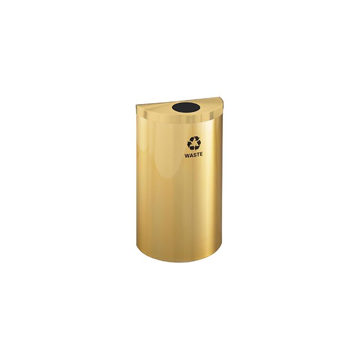 Glaro W1899VBE RecyclePro Value Half Round Receptacle with 5.5" Round Opening - 16 Gallon Capacity - 30" H x 18" W x 9" D - Satin Brass