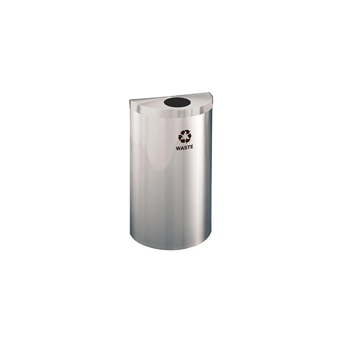 Glaro W1899VSA RecyclePro Value Half Round Receptacle with 5.5" Round Opening - 16 Gallon Capacity - 30" H x 18" W x 9" D - Satin Aluminum